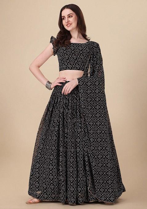 Black Printed Blended Lehenga Choli — view on Indya