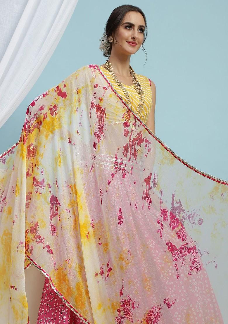 Yellow Printed Blended Lehenga Choli