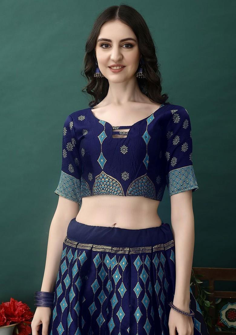 Blue Emboridered Blended Lehenga Choli - Indya