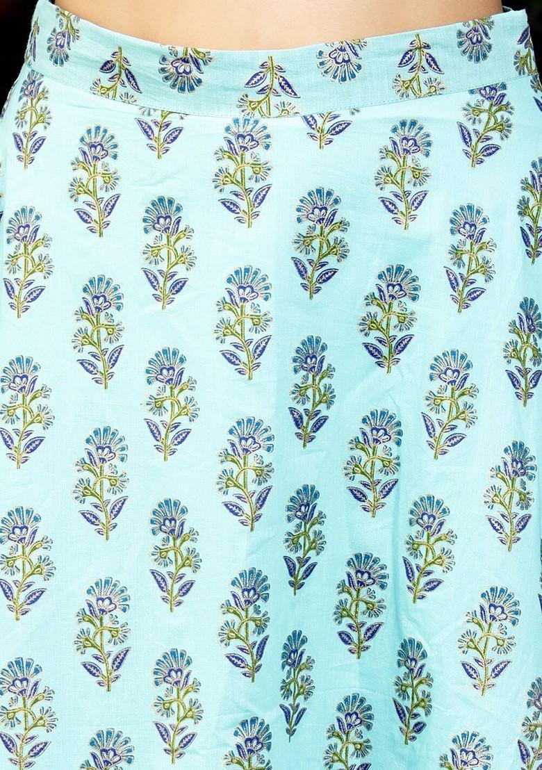 Blue Printed Blended Lehenga Choli