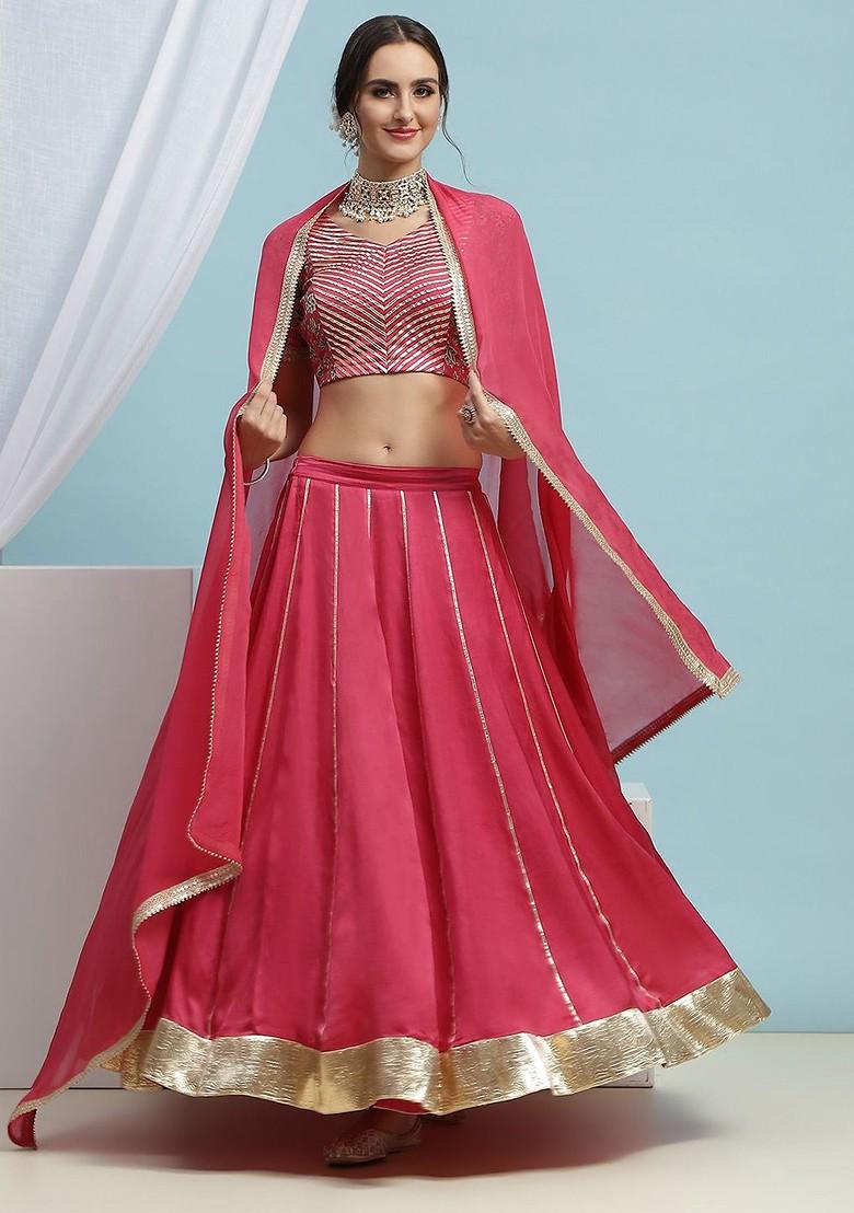 Pink Emboridered Blended Lehenga Choli