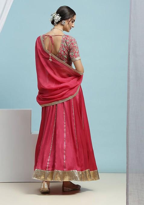 Pink Emboridered Blended Lehenga Choli