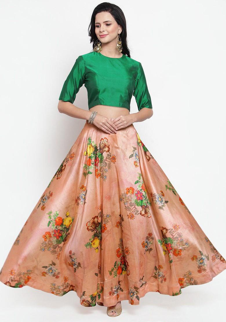Green Emboridered Blended Lehenga Choli