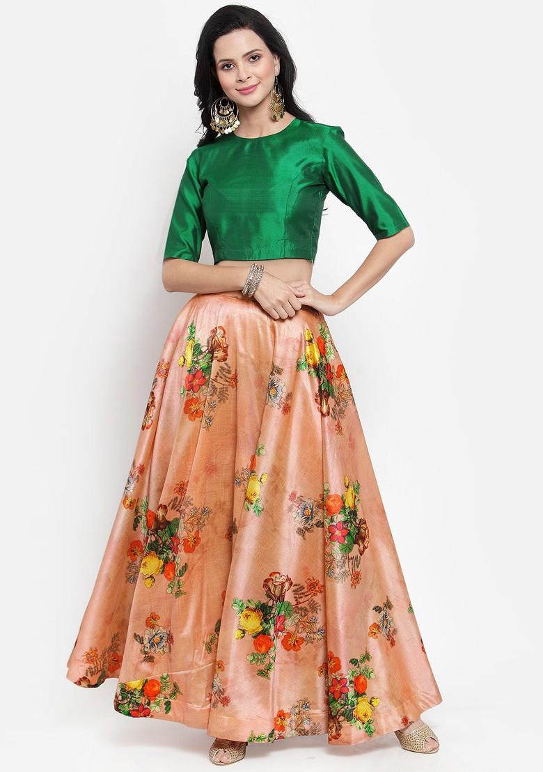 Green Emboridered Blended Lehenga Choli