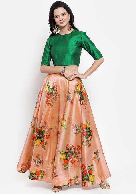 Green Emboridered Blended Lehenga Choli