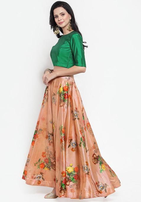 Green Emboridered Blended Lehenga Choli