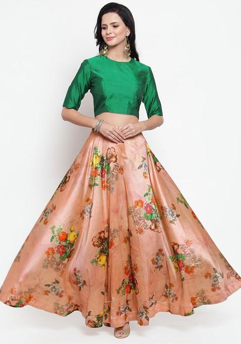 Green Emboridered Blended Lehenga Choli