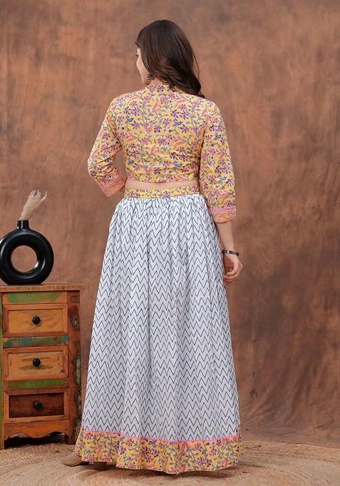 Yellow Printed Blended Lehenga Choli