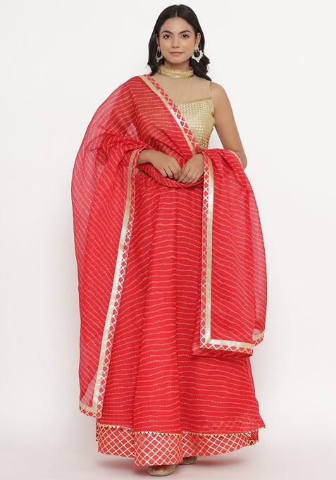 Red Printed Blended Lehenga Choli