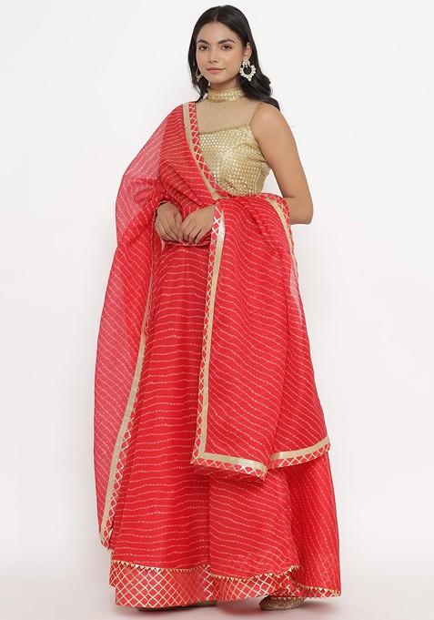 Red Printed Blended Lehenga Choli