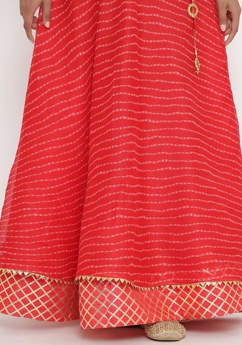 Red Printed Blended Lehenga Choli