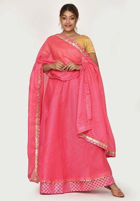 Pink Printed Blended Lehenga Choli