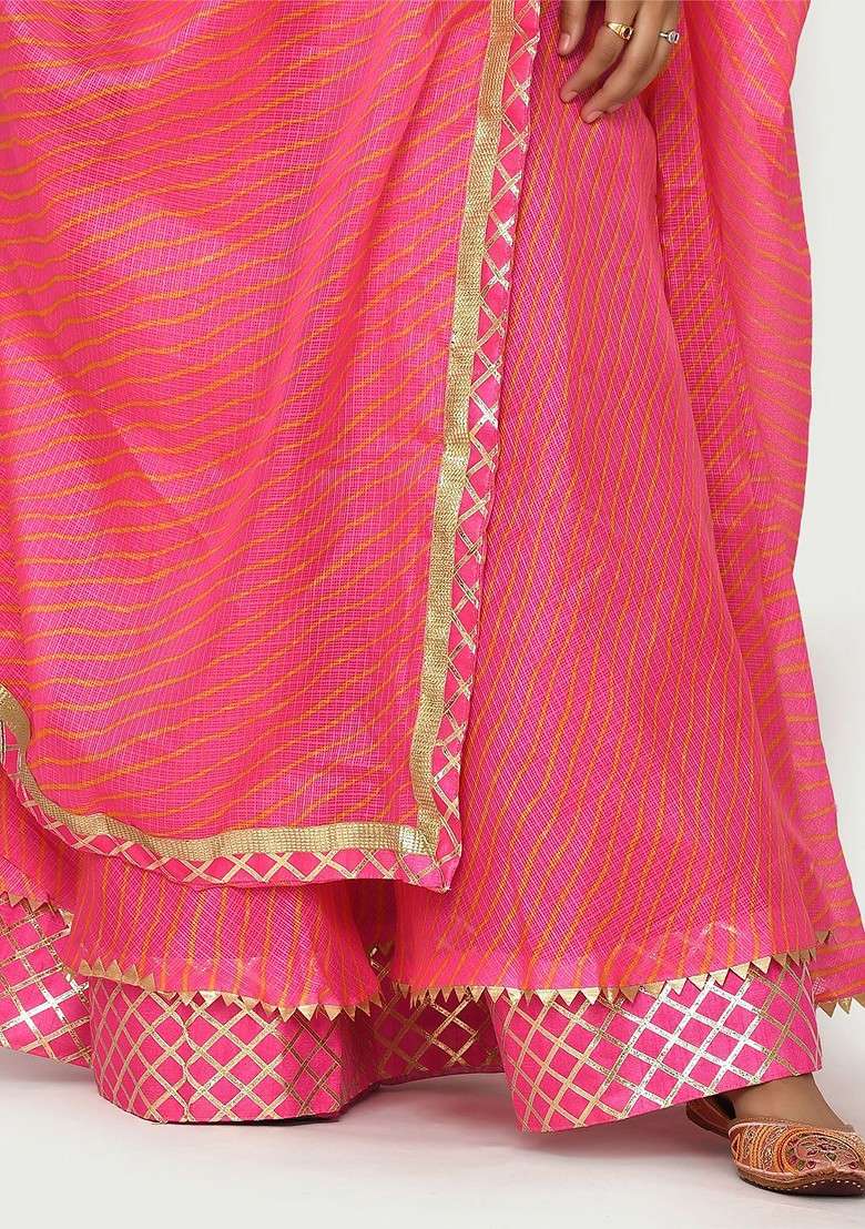 Pink Printed Blended Lehenga Choli - Indya