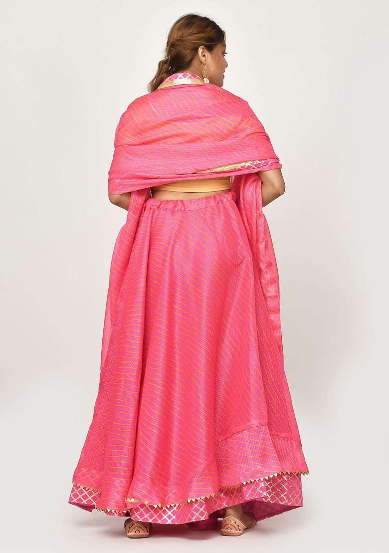 Pink Printed Blended Lehenga Choli - Indya