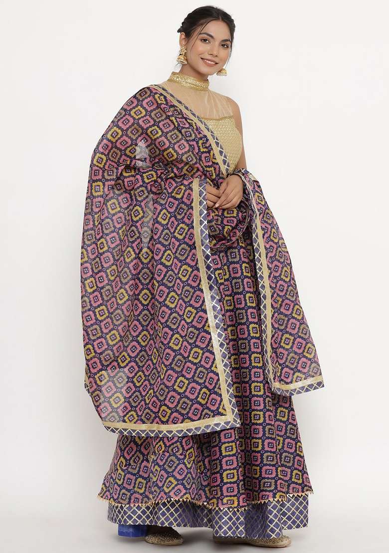 Purple Printed Blended Lehenga Choli - Indya