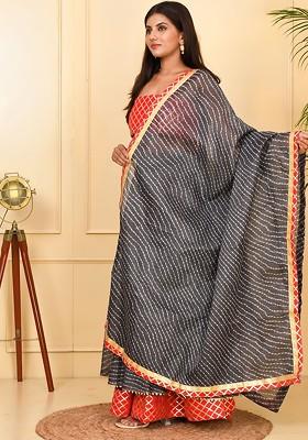 Grey Printed Blended Lehenga Choli