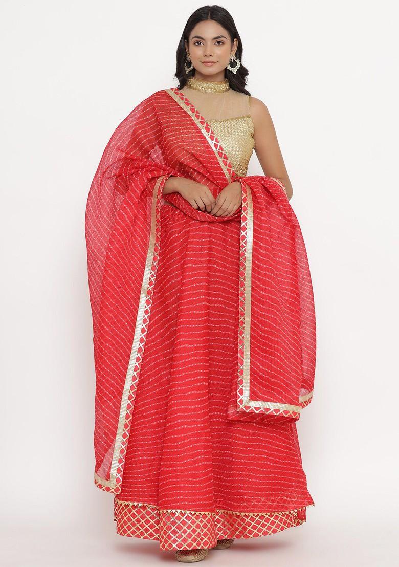 Red Embellished Blended Lehenga Choli