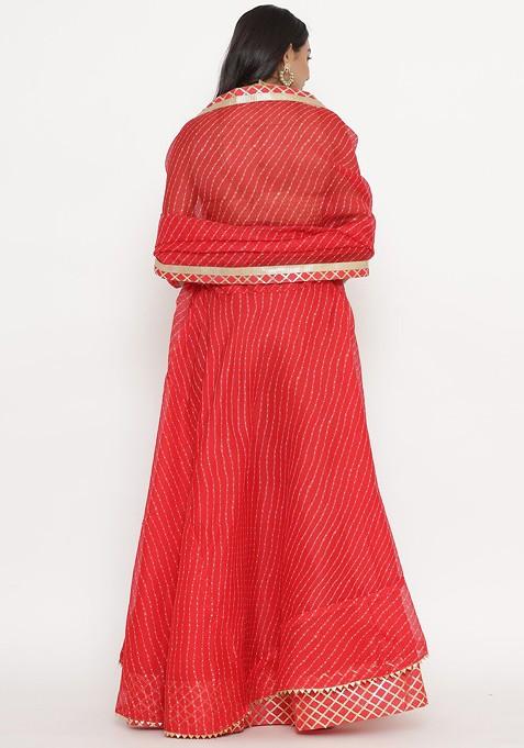 Red Embellished Blended Lehenga Choli