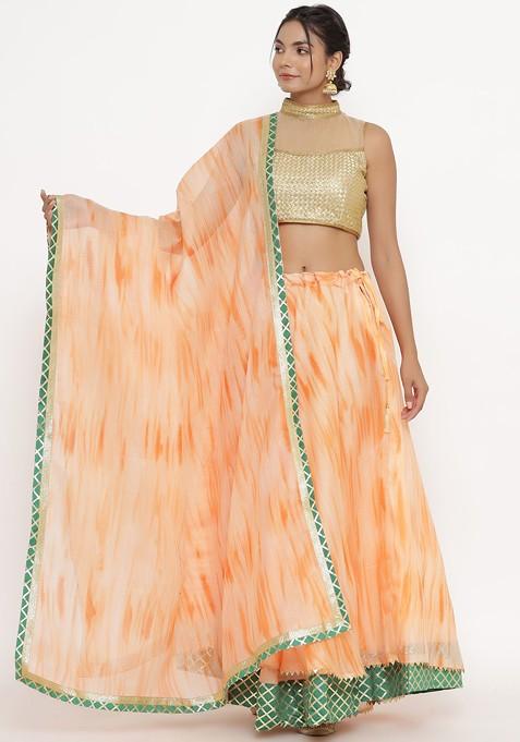 Cream Printed Blended Lehenga Choli