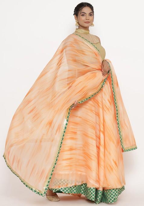 Cream Printed Blended Lehenga Choli