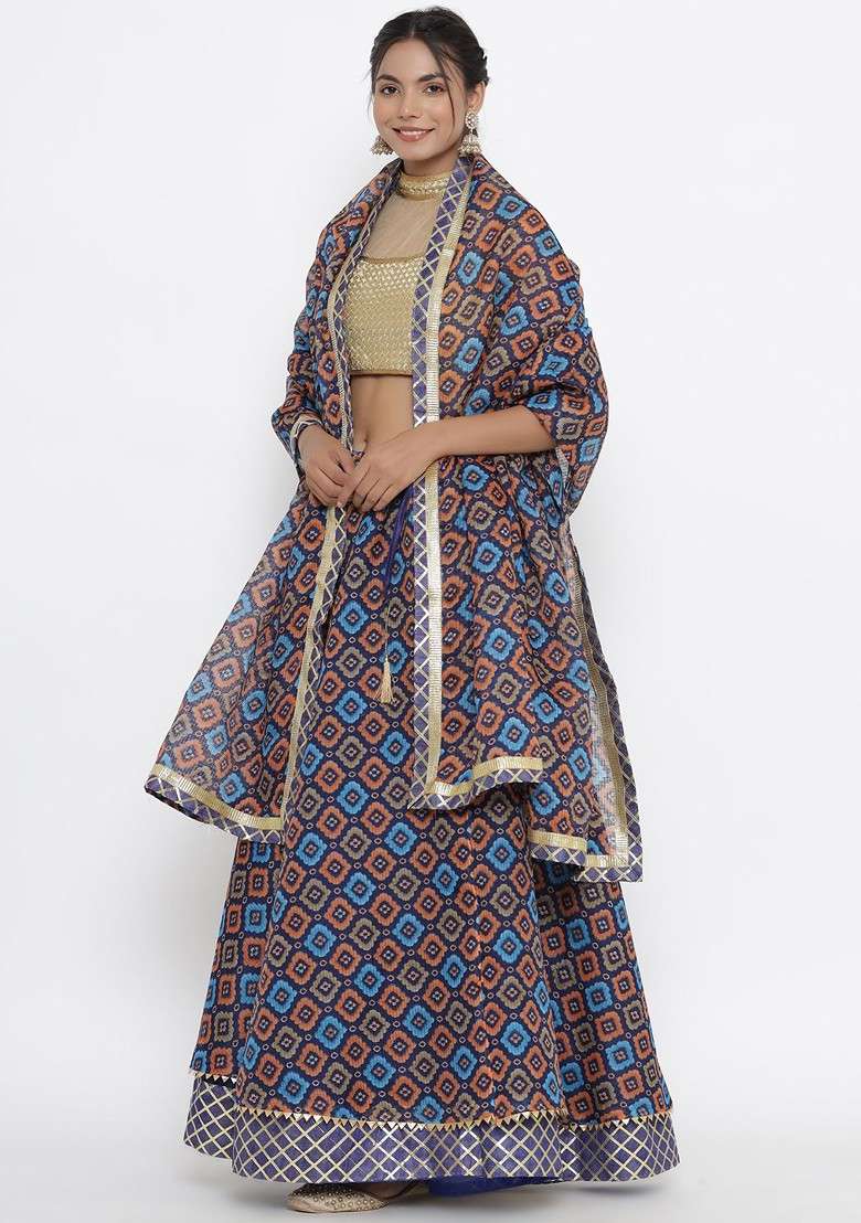 Purple Printed Blended Lehenga Choli - Indya
