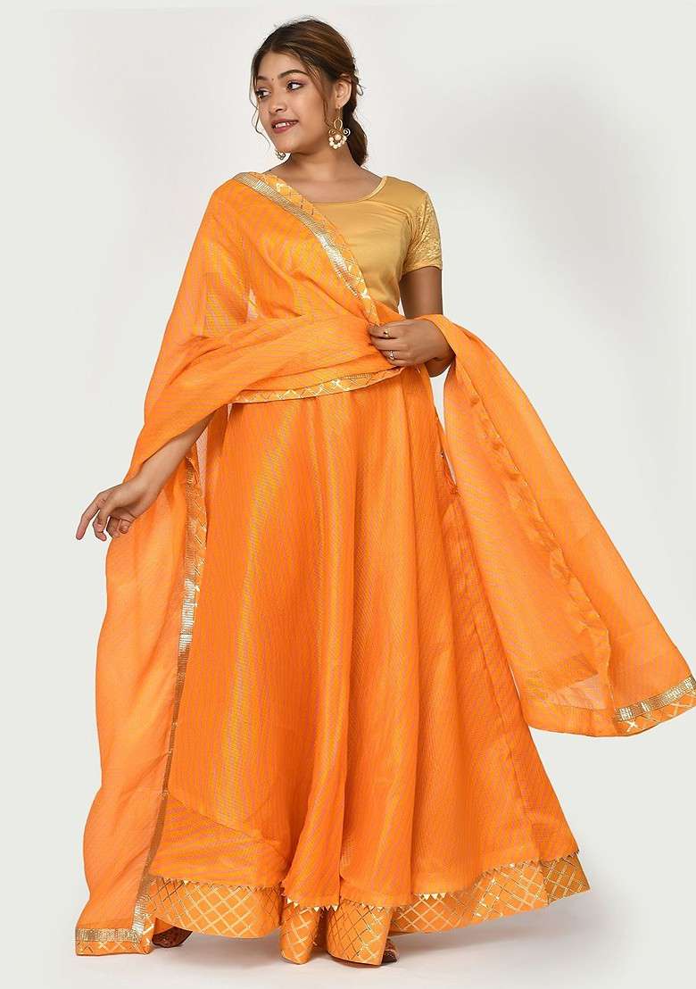 Yellow Printed Blended Lehenga Choli - Indya