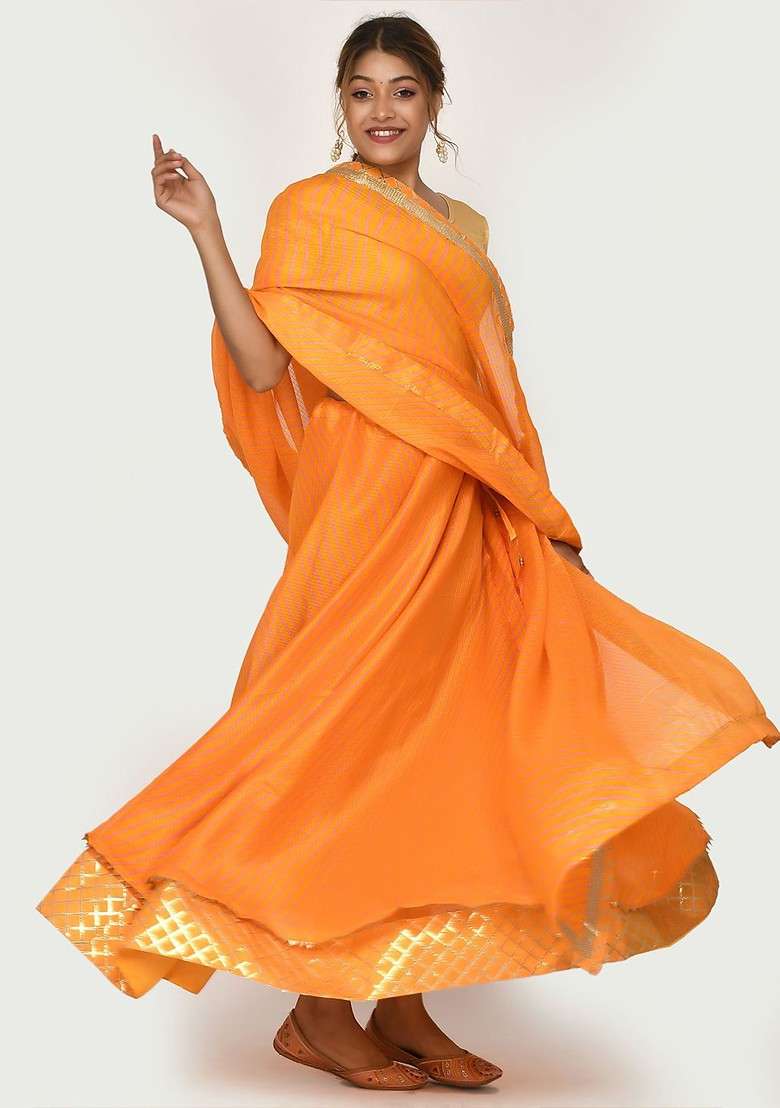 Yellow Printed Blended Lehenga Choli - Indya