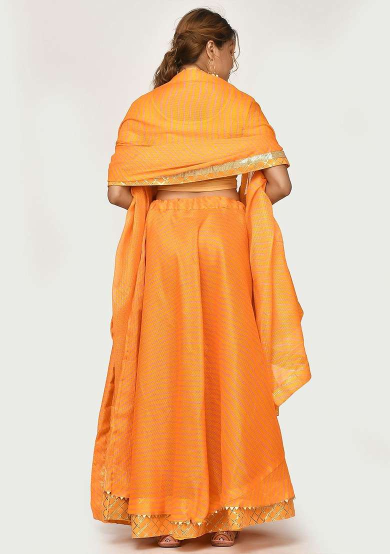 Yellow Printed Blended Lehenga Choli - Indya