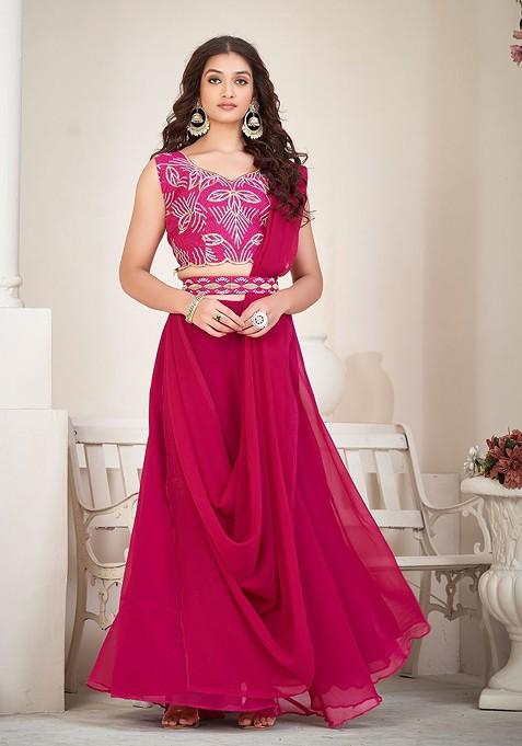 Pink Emboridered Blended Lehenga Choli — view on Indya