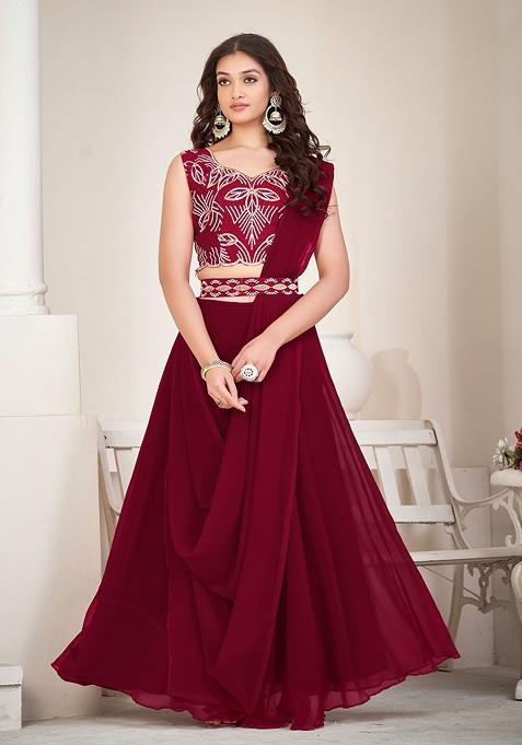 Maroon Emboridered Blended Lehenga Choli — view on Indya