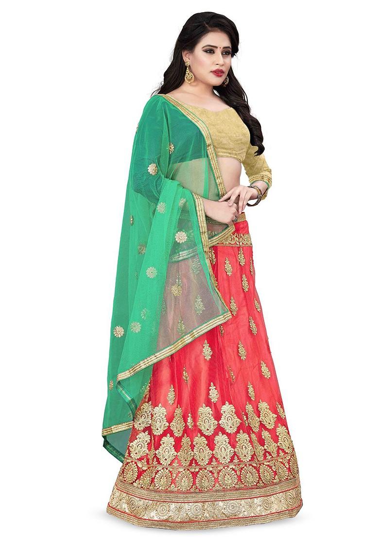 Pink Emboridered Blended Lehenga Choli - Indya