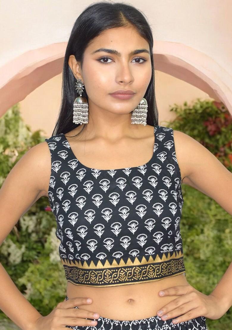 Black Printed Blended Lehenga Choli