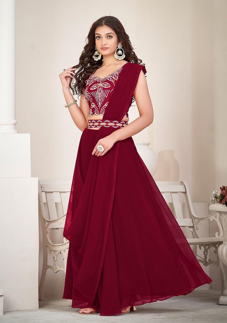 Maroon Emboridered Blended Lehenga Choli - Indya
