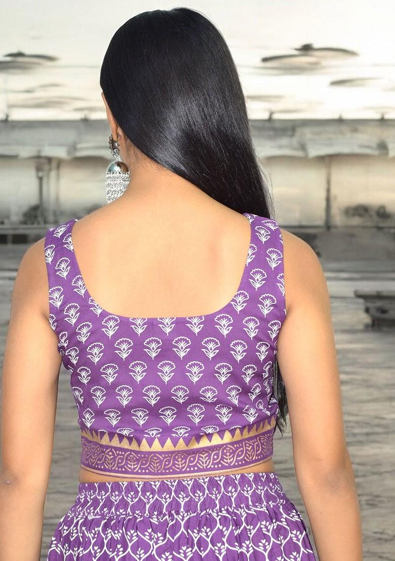 Purple Printed Blended Lehenga Choli