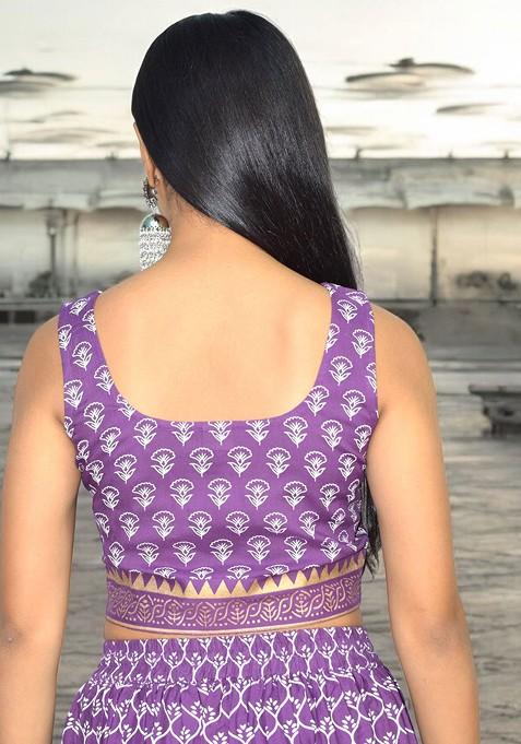 Purple Printed Blended Lehenga Choli