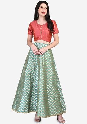 Peach Emboridered Blended Lehenga Choli