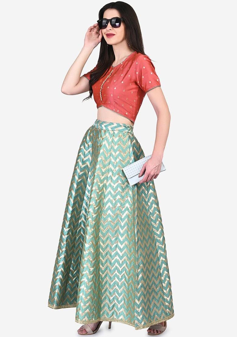Peach Emboridered Blended Lehenga Choli