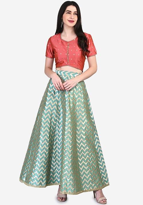 Peach Emboridered Blended Lehenga Choli