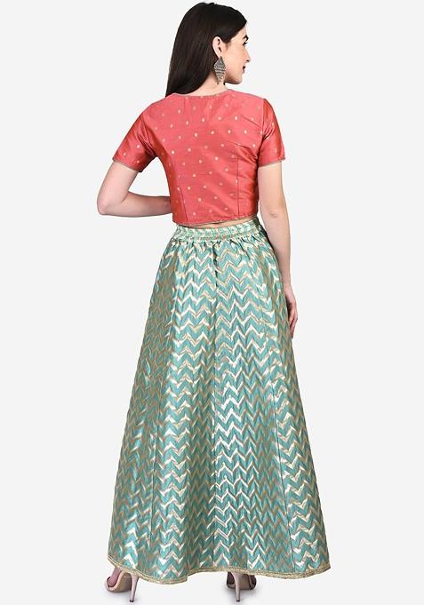 Peach Emboridered Blended Lehenga Choli