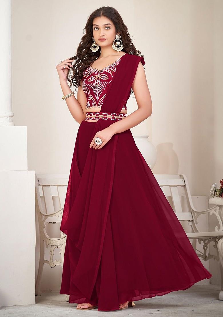 Maroon Emboridered Blended Lehenga Choli - Indya