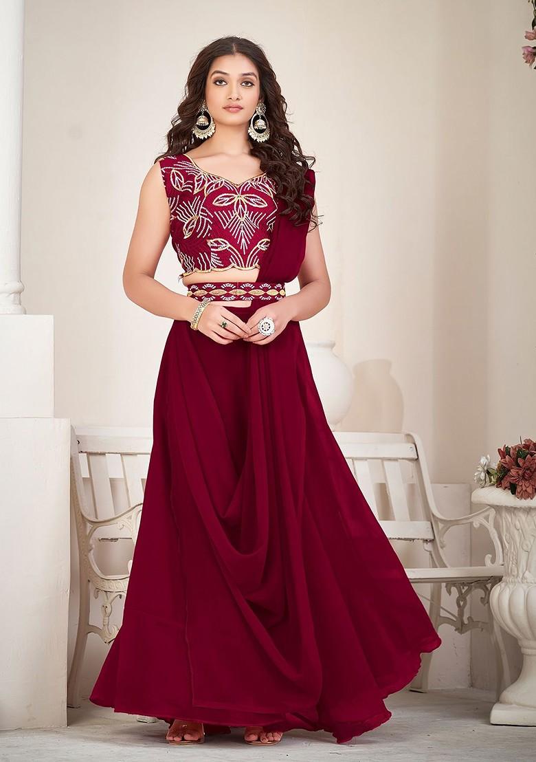 Maroon Emboridered Blended Lehenga Choli - Indya