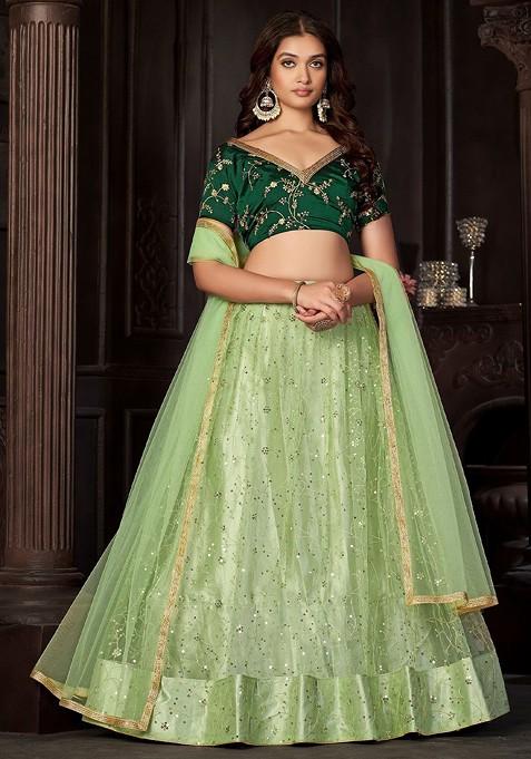 Green Emboridered Blended Lehenga Choli