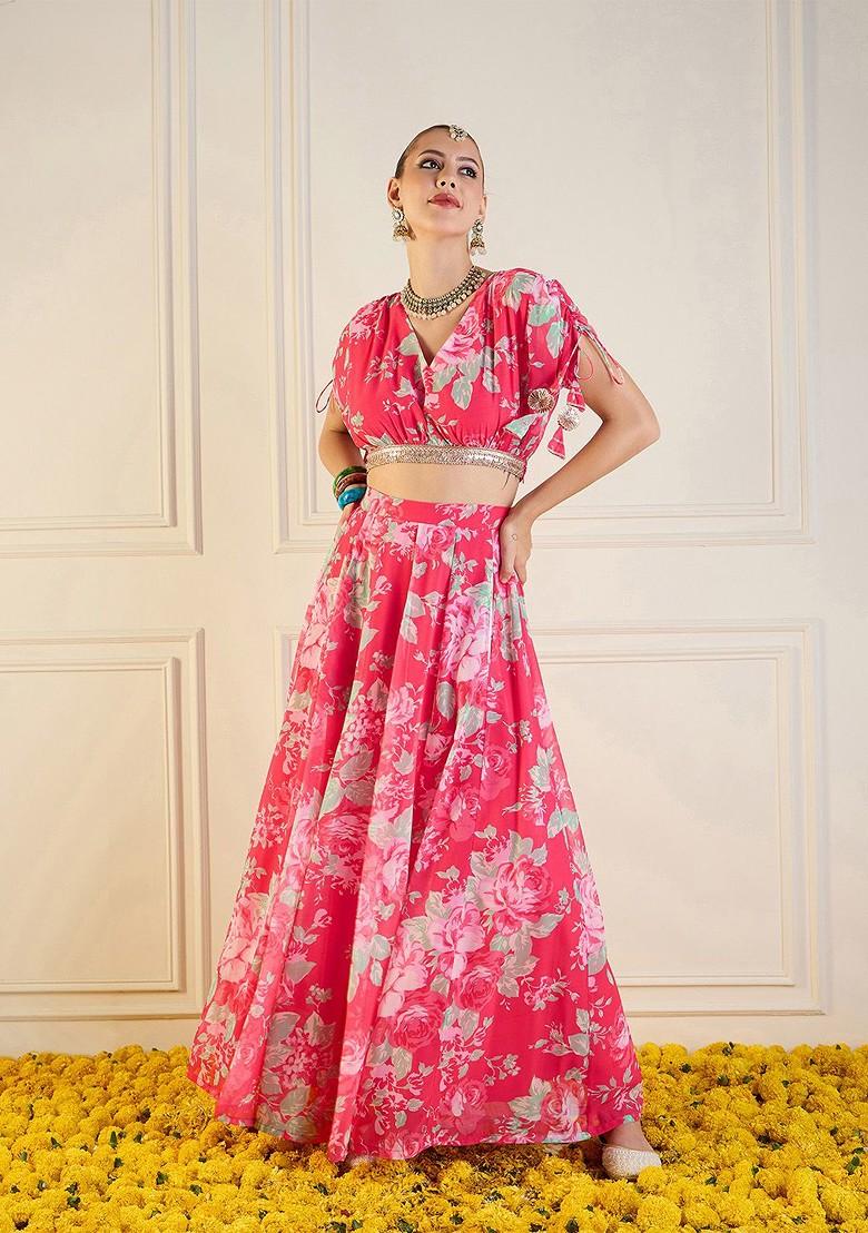 Red Printed Blended Lehenga Choli