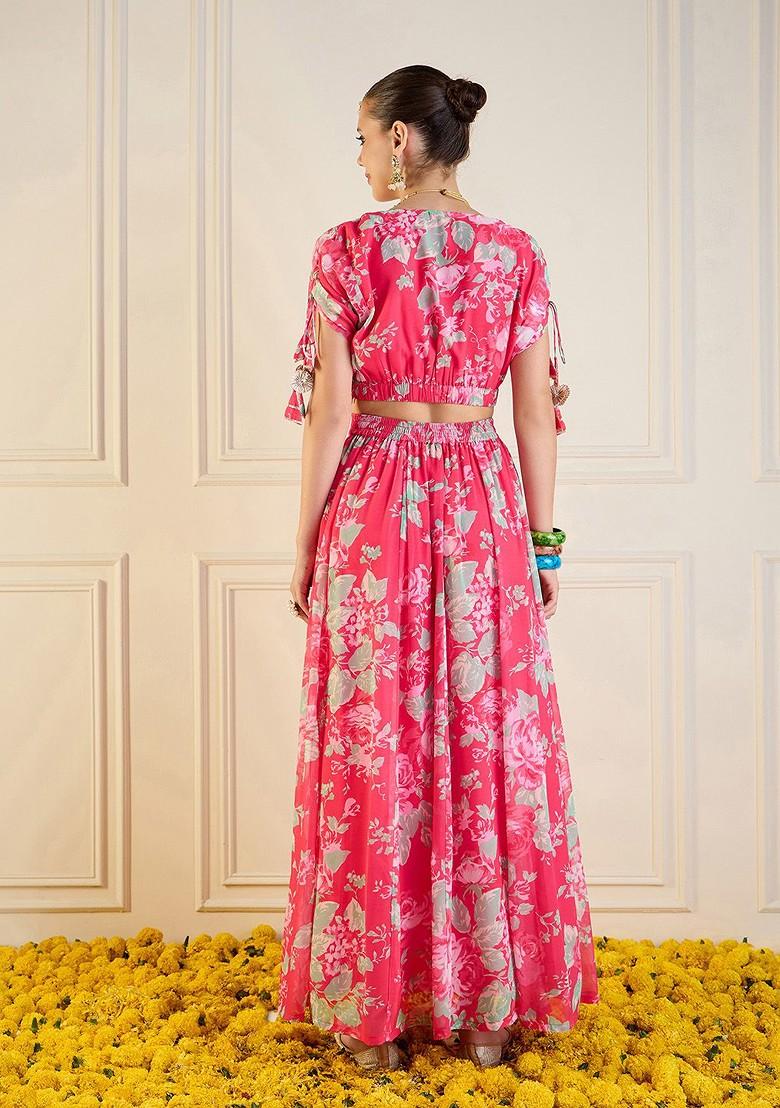 Red Printed Blended Lehenga Choli