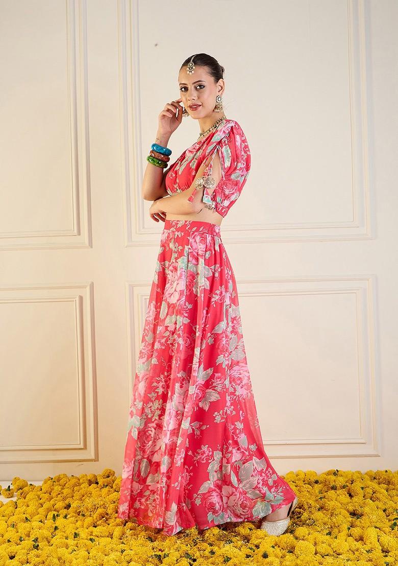 Red Printed Blended Lehenga Choli
