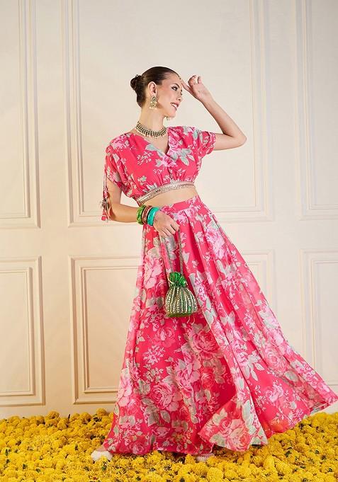 Red Printed Blended Lehenga Choli