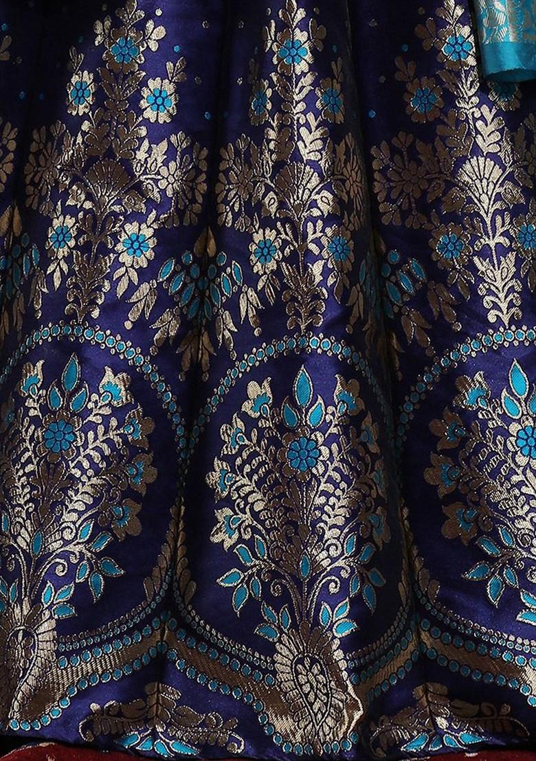 Navy Blue Zari Work Blended Lehenga Choli - Indya