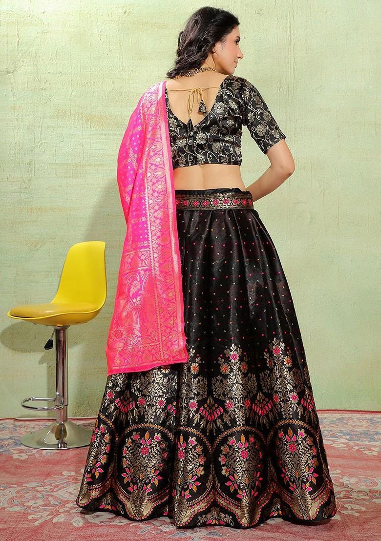 Black Zari Work Blended Lehenga Choli - Indya