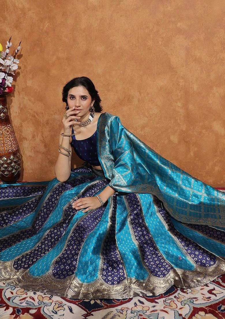 Navy Blue Emboridered Blended Lehenga Choli - Indya