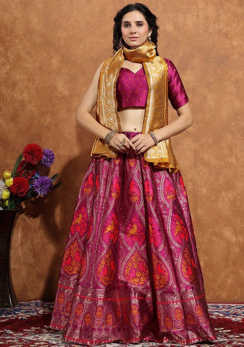 Purple Zari Work Blended Lehenga Choli - Indya